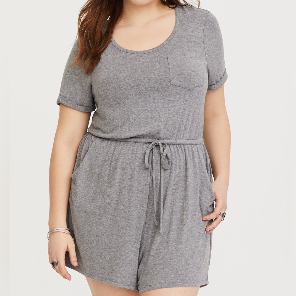 Torrid Grey Jersey Knit Front Tie Romper
